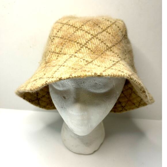 Unbranded Accessories - Vntg Capelli Straworld Womens Angora Bucket Hat Gold Tan Checkered One Size